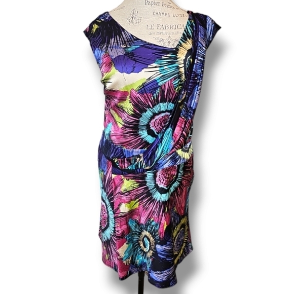 Ali Ro Dresses & Skirts - Ali Ro Womens Multicolored Floral Silk Short-Sleeve Dress - Size 8